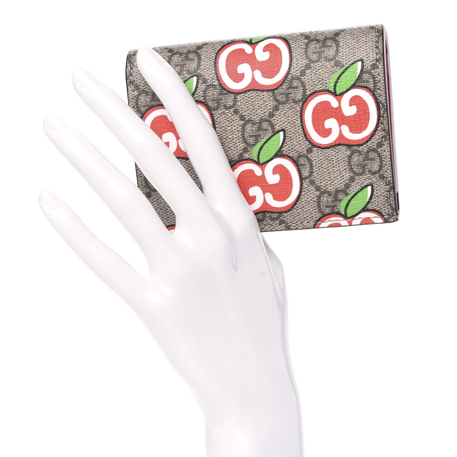 Gucci GG Supreme Monogram Apple Card Case Wallet Beige Multicolor Lobster Red 2 of 8