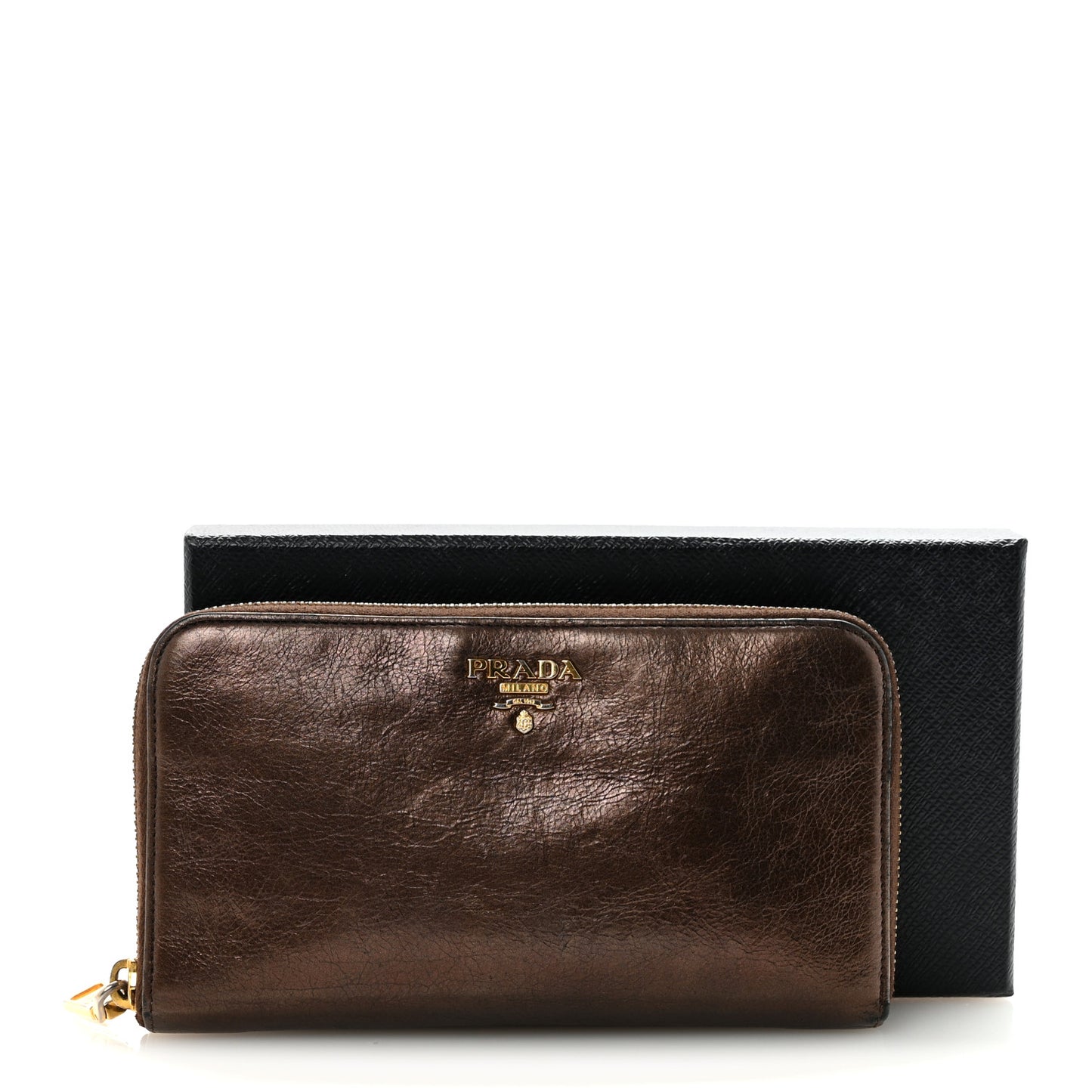 Vitello Shine Zip Around Wallet Brown