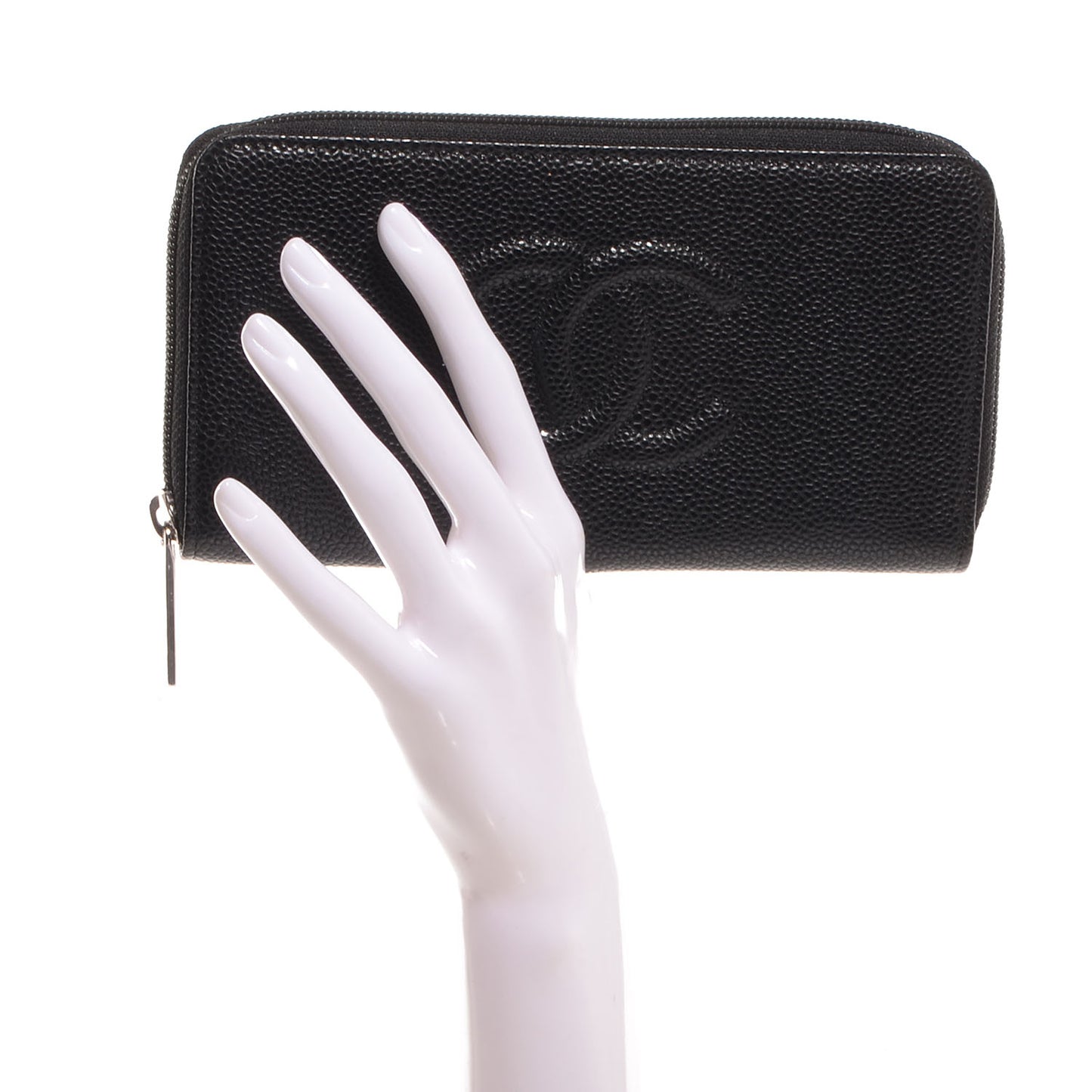 Caviar CC Timeless Large Zip Around Wallet Black