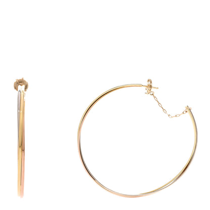 Cartier 18K Pink Yellow White Gold Large Trinity Hoop Earrings 1 of 4