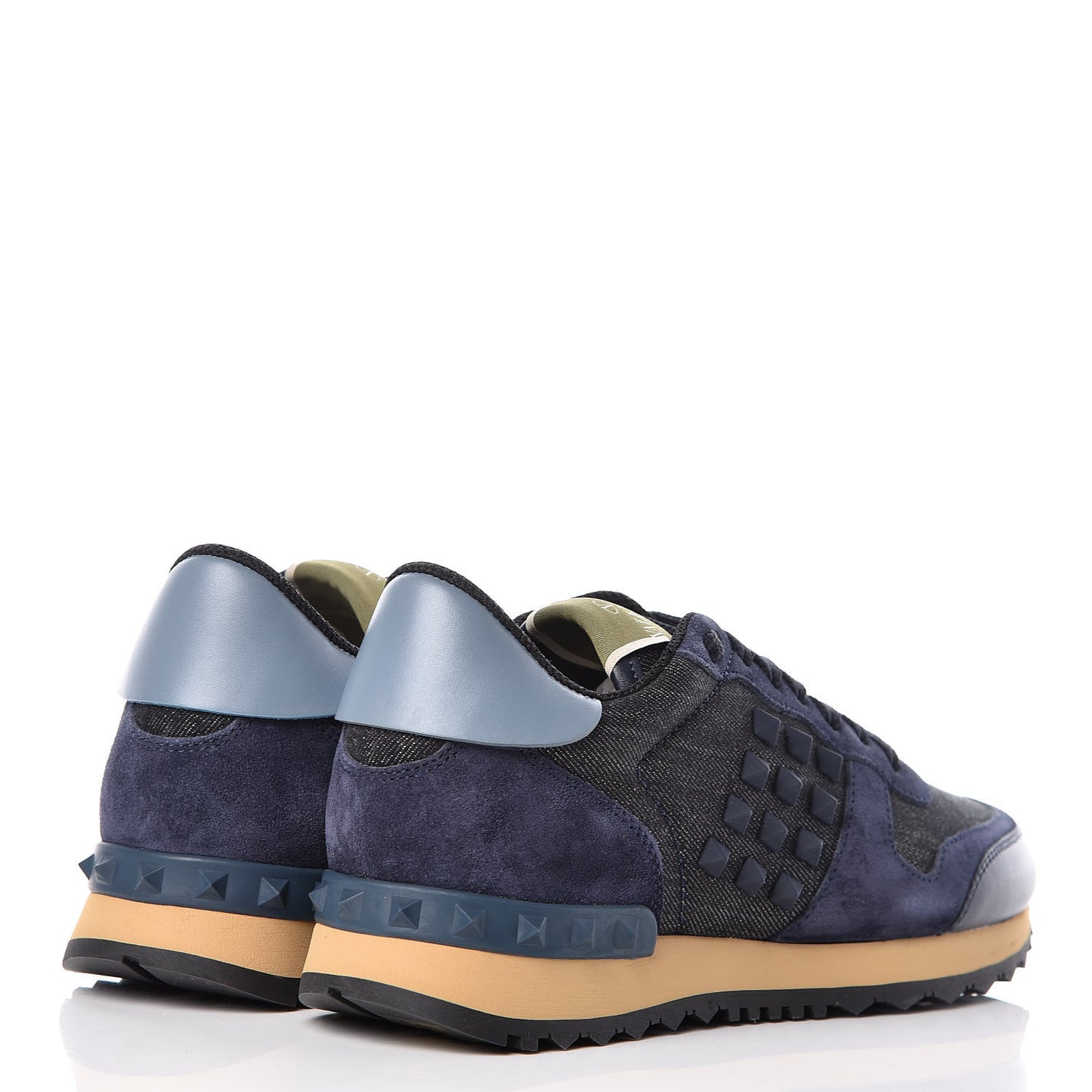 Denim Calfskin Suede Rockstud Sneakers 36 Deep Denim