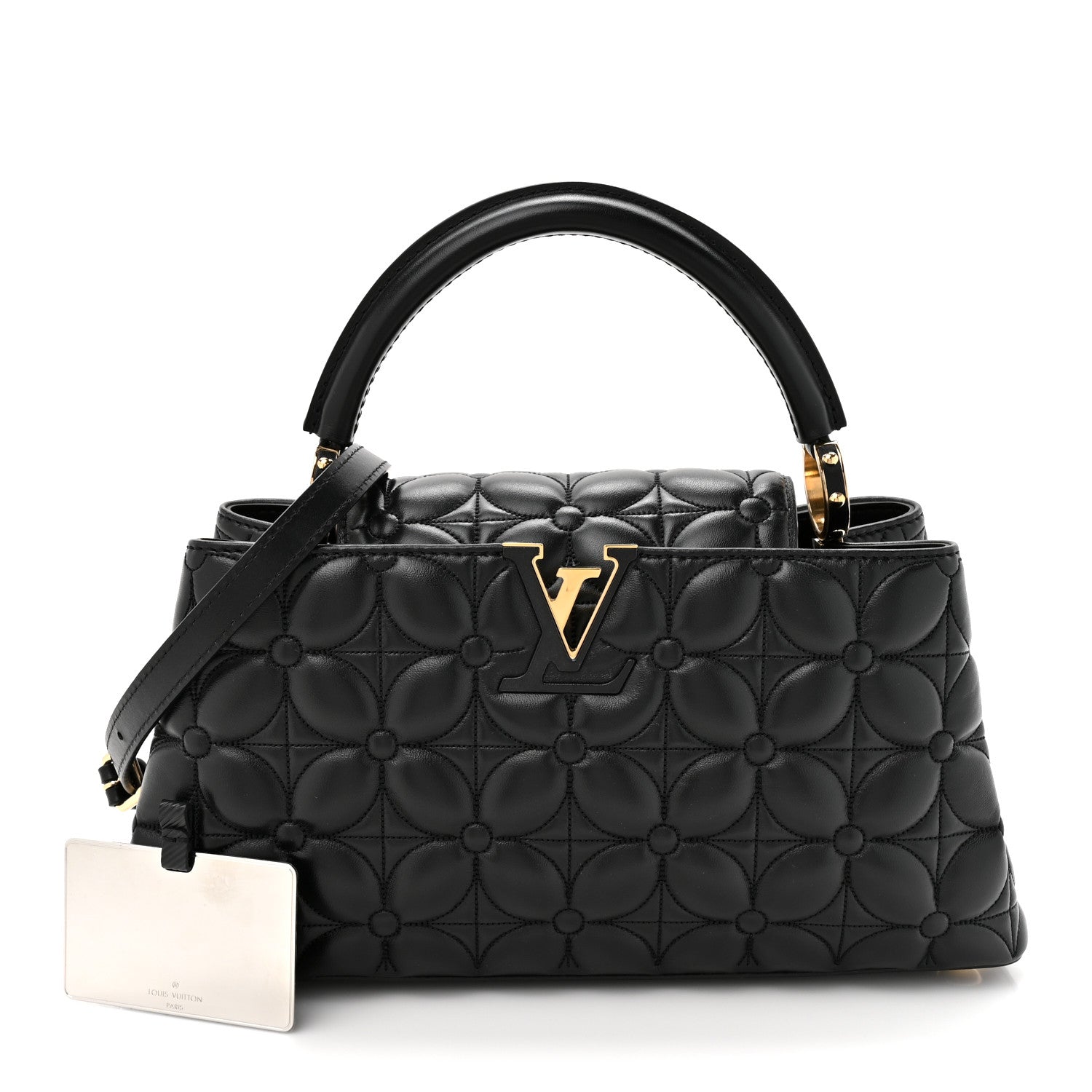 Louis Vuitton Lambskin Quilted Flower Capucines East West MM Black 3 of 12