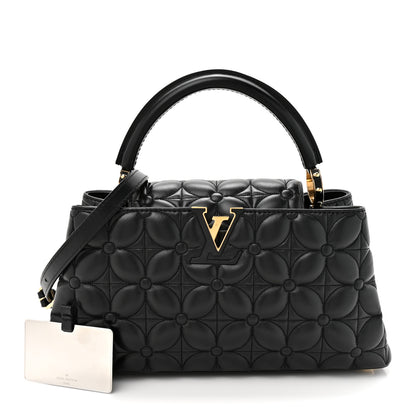 Louis Vuitton Lambskin Quilted Flower Capucines East West MM Black 3 of 12