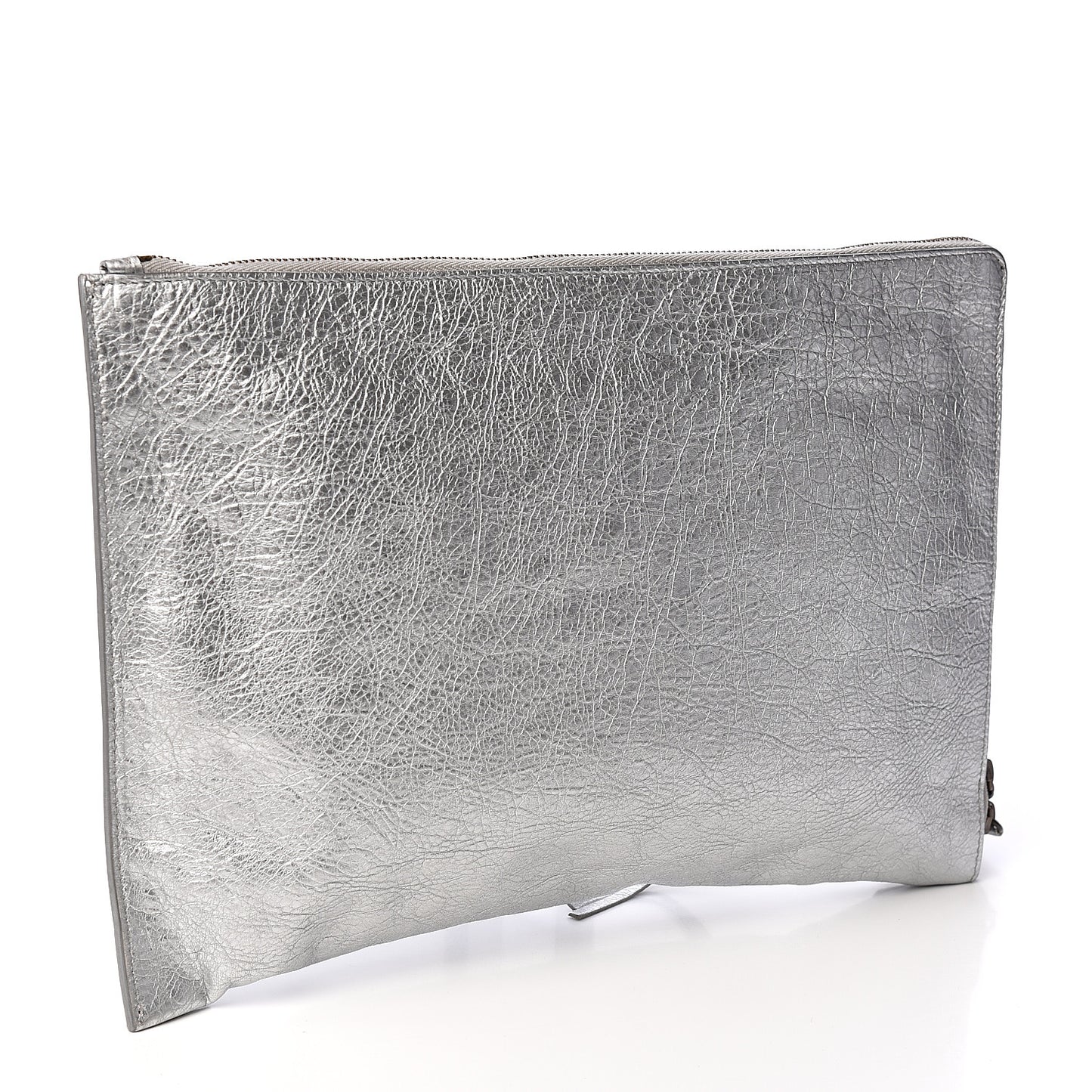 Agneau Classic Hardware Small Pouch Gris Aluminum