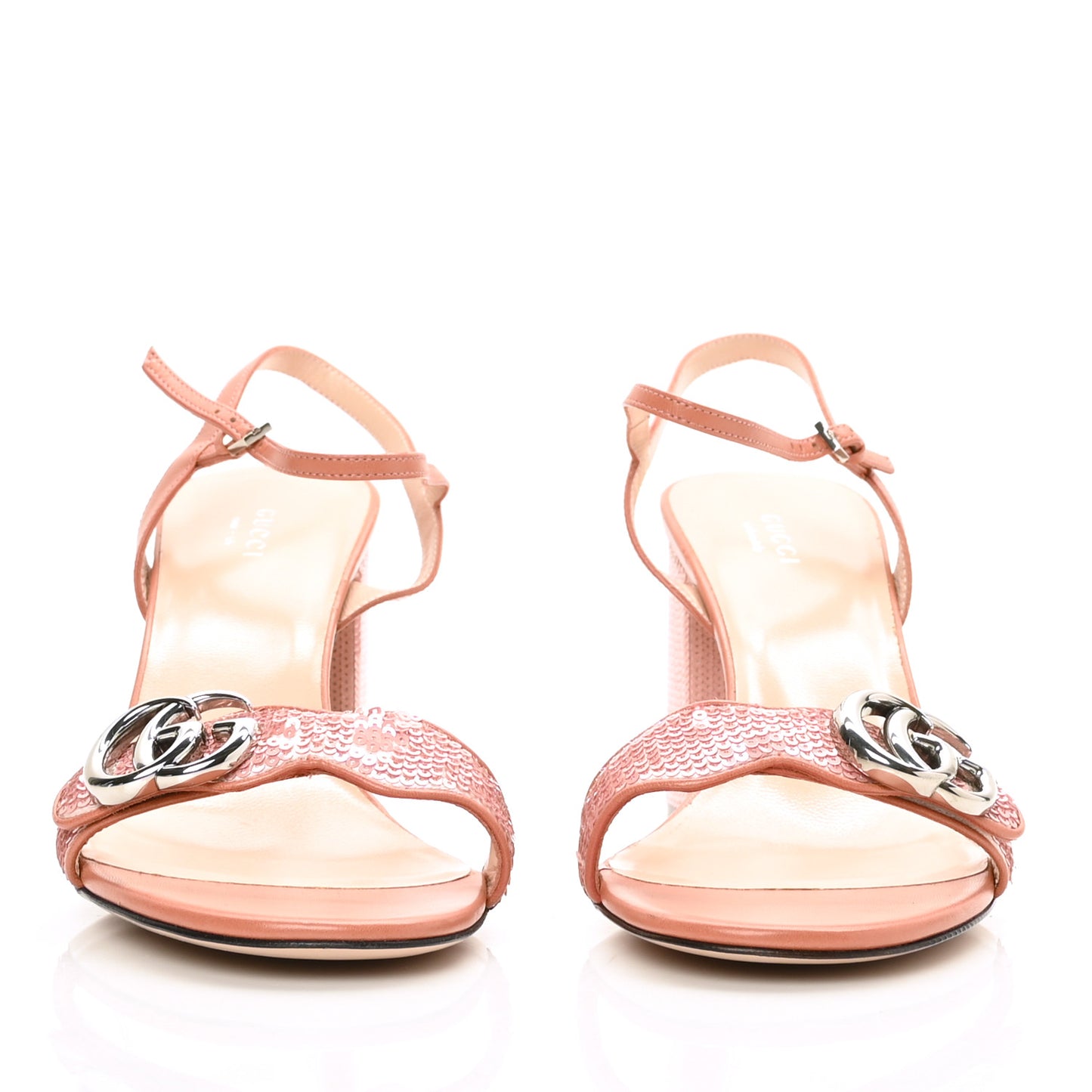 Sequin Satin Malaga Kid GG Marmont Ankle Wrap 75mm Sandals 40.5 Antique Rose Rosa Pale Pink