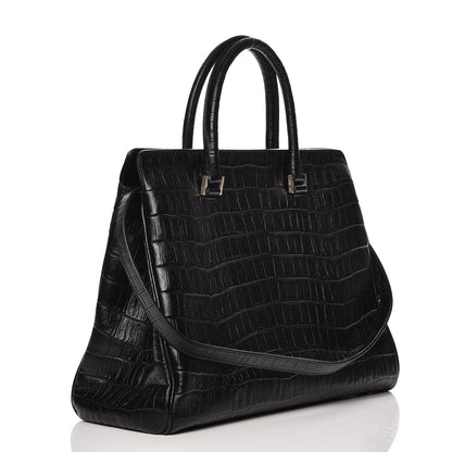 Saint Laurent Calfskin Crocodile Embossed Medium Trois Class Tote Black 4 of 13