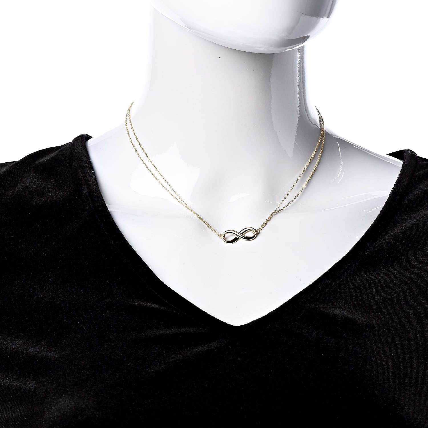 Tiffany 18K Yellow Gold Infinity Double Chain Pendant Necklace 2 of 6