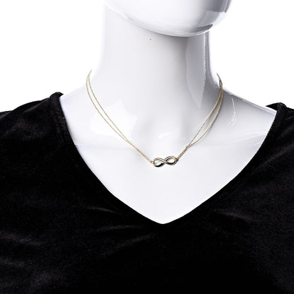 Tiffany 18K Yellow Gold Infinity Double Chain Pendant Necklace 2 of 6