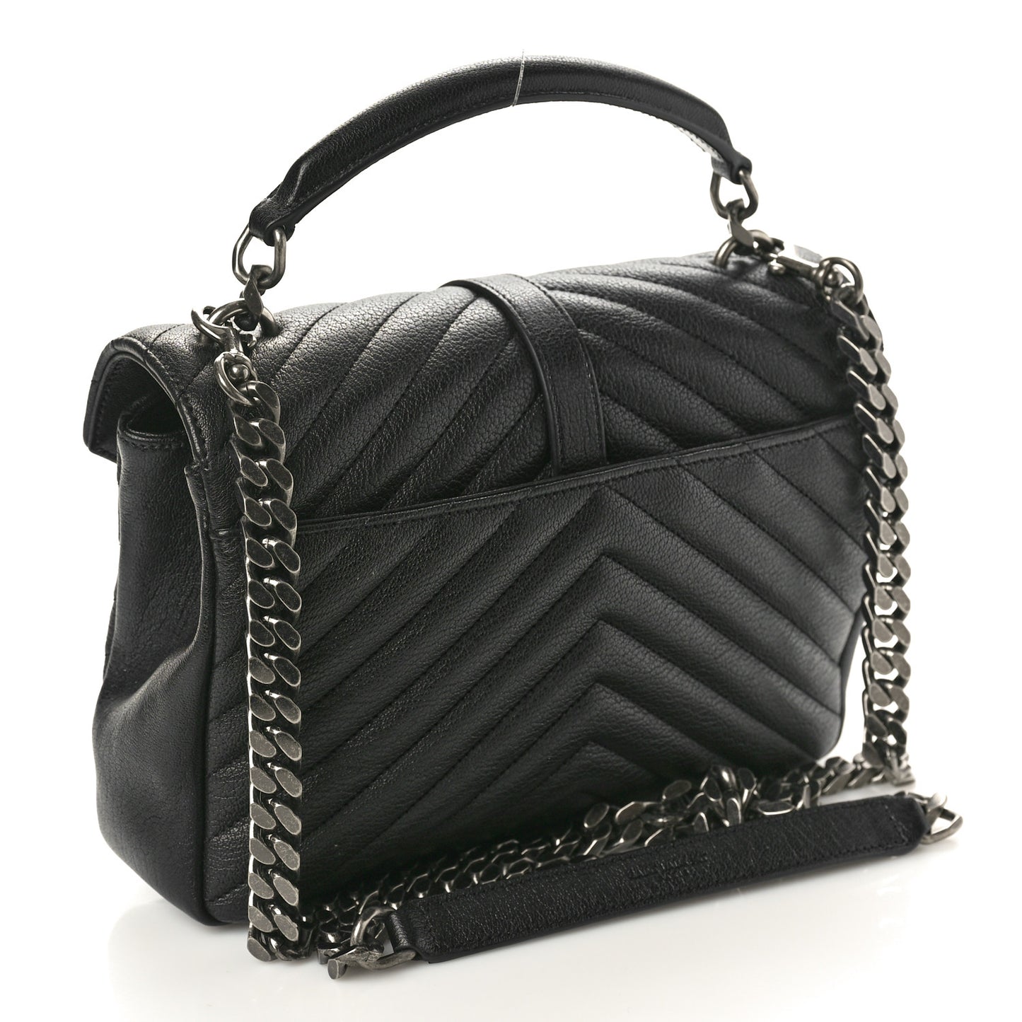 Sheepskin Matelasse Chevron Monogram Medium College Bag Black