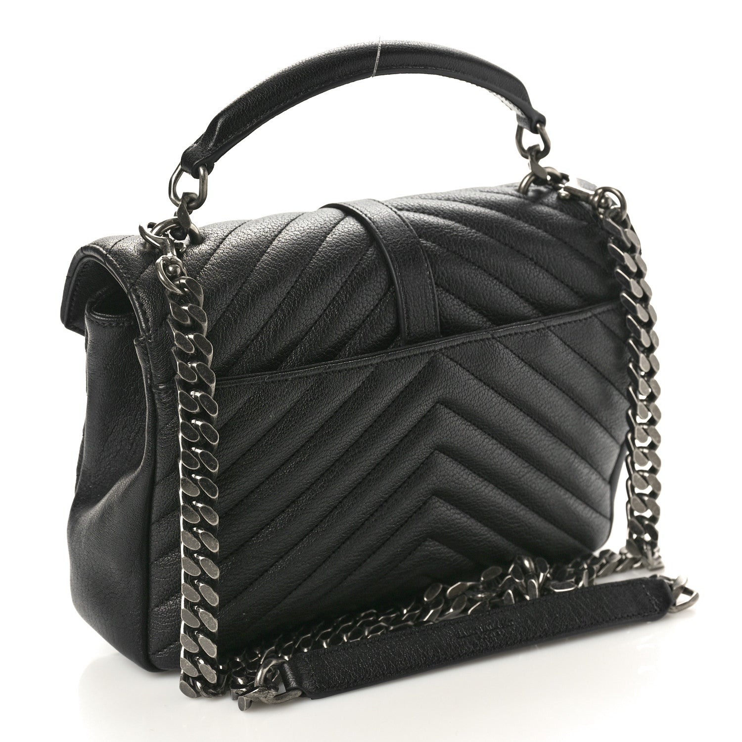 Saint Laurent Sheepskin Matelasse Chevron Monogram Medium College Bag Black 3 of 10