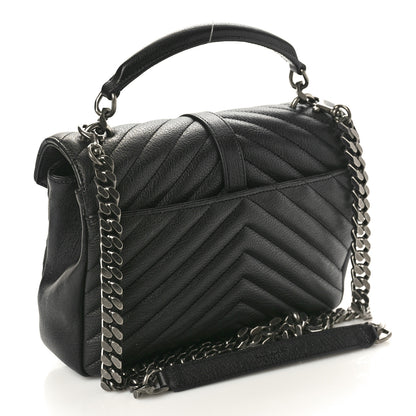 Saint Laurent Sheepskin Matelasse Chevron Monogram Medium College Bag Black 3 of 10