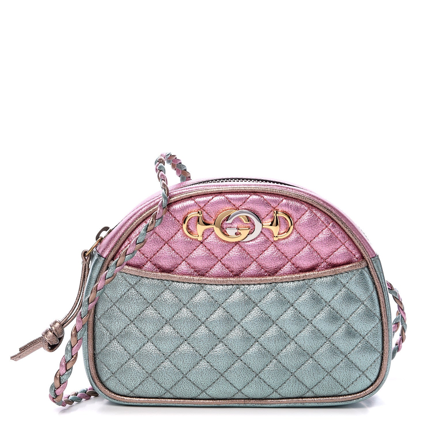 Gucci Laminated Nappa Trapuntata Mini Zumi Dome Shoulder Bag Rosa Lago Rame 1 of 10