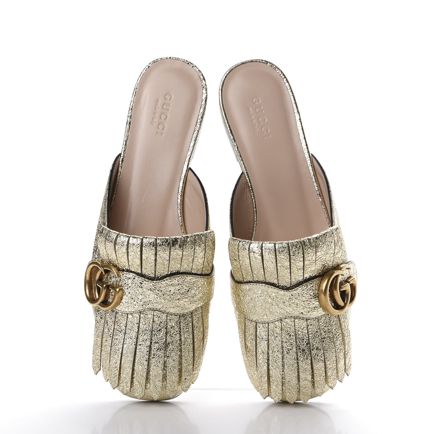 Gucci Galassia Womens GG Marmont Fringe Slippers 36 Platino 582362
