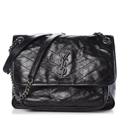 Saint Laurent Crinkled Calfskin Matelasse Monogram Medium Niki Chain Satchel Black 1 of 8