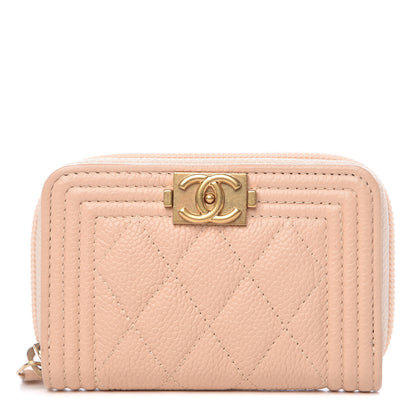Chanel Caviar Quilted Boy Zip Around Coin Purse Wallet Beige Clair 1 of 8
