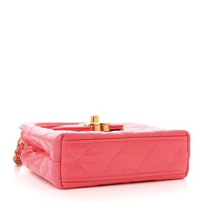 Chanel Shiny Aged Calfskin Quilted Mini Nano Kelly Shopper Dark Pink 4 of 10