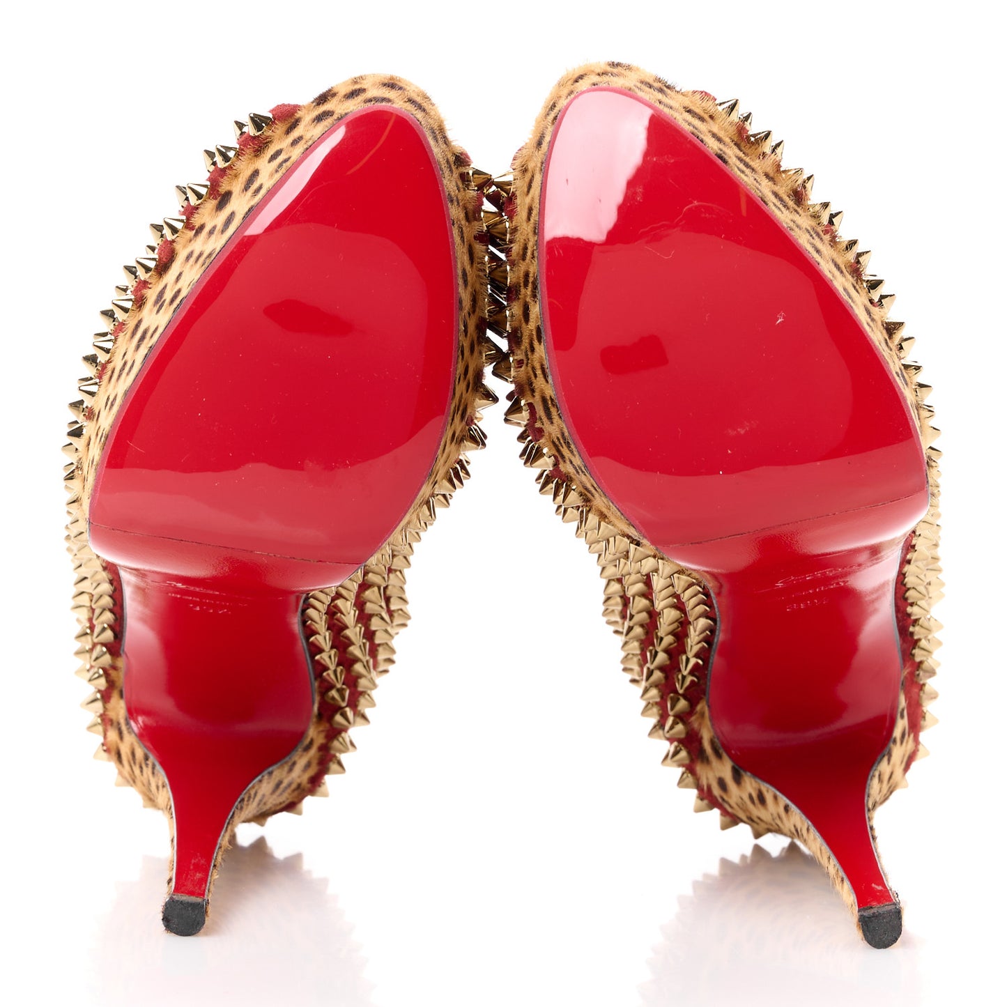 Veau Velours Calf Hair Leopard Lady Peep Spikes 150 Pumps 39.5 Red