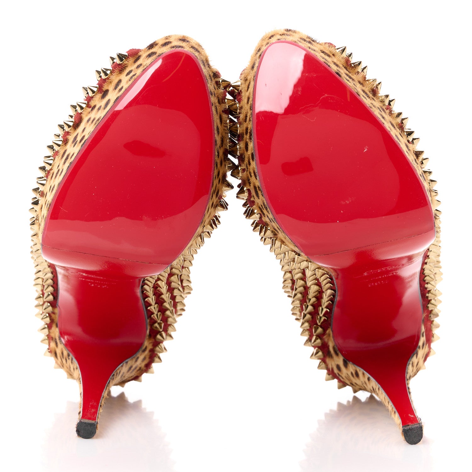 Christian Louboutin Veau Velours Calf Hair Leopard Lady Peep Spikes 150 Pumps 39.5 Red 5 of 11