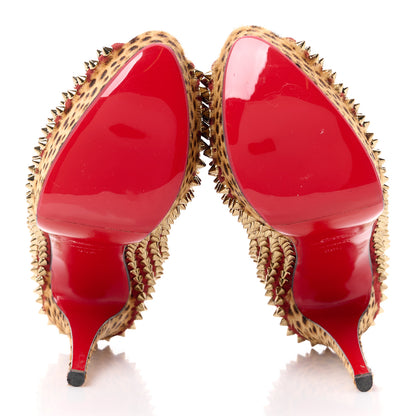 Christian Louboutin Veau Velours Calf Hair Leopard Lady Peep Spikes 150 Pumps 39.5 Red 5 of 11