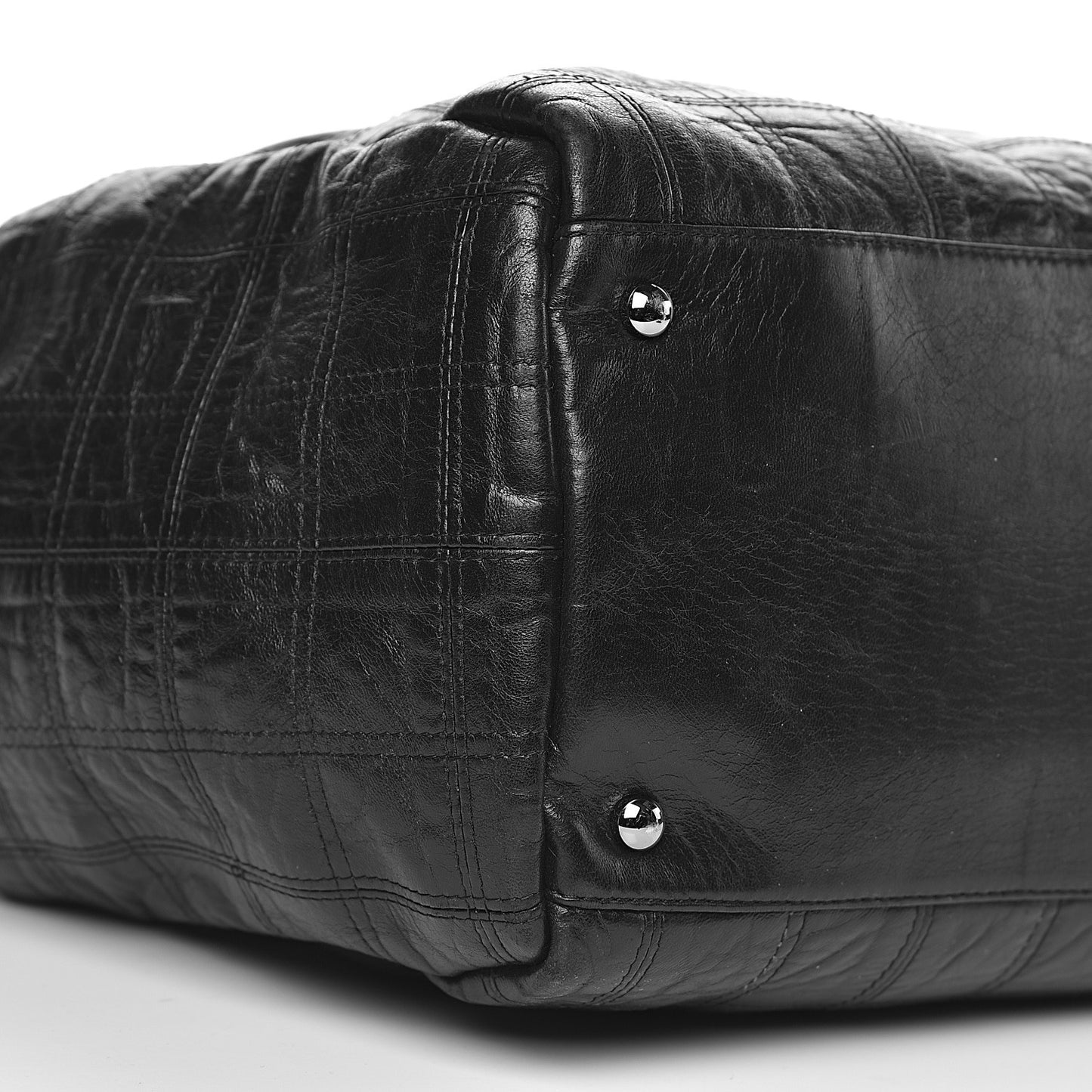 Lambskin Square Stitched Lax Accordion Shoulder Bag Black
