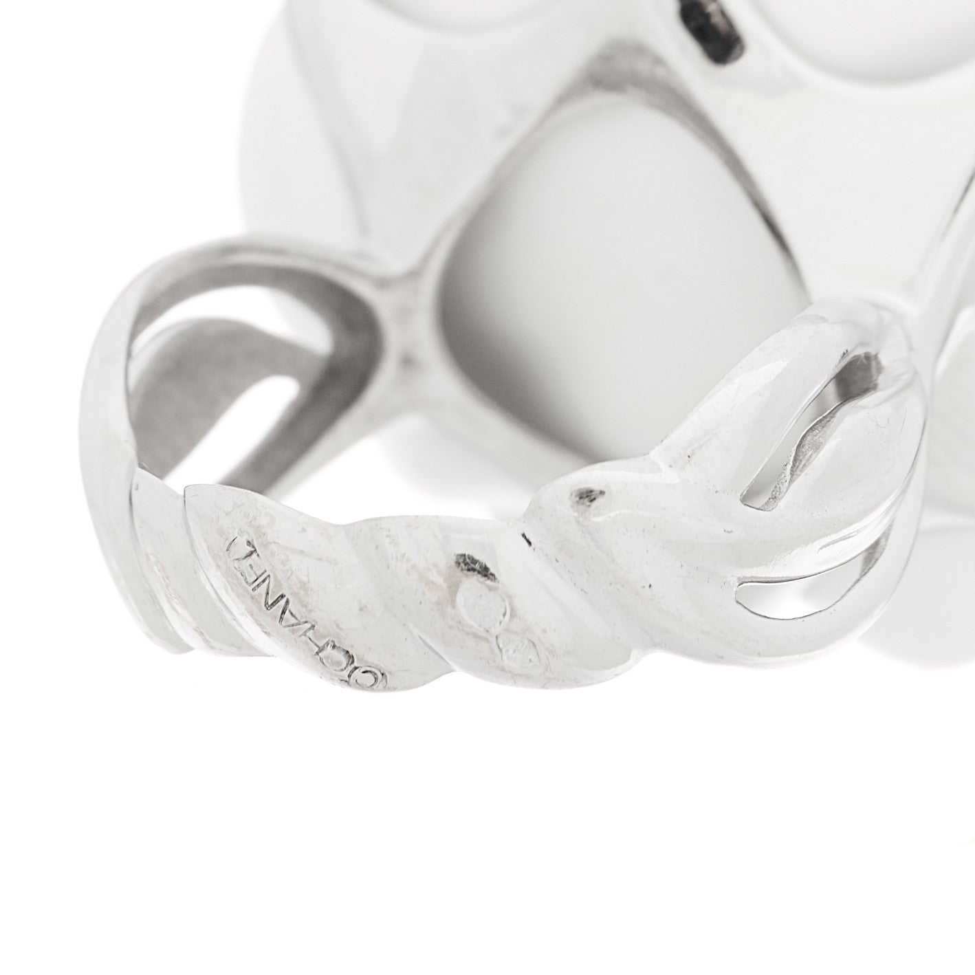 Chanel 18K White Gold White Ceramic Camelia Ring 54 7 5 of 5