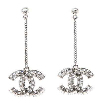 Chanel Baguette Crystal CC Drop Earrings Silver 1 of 4