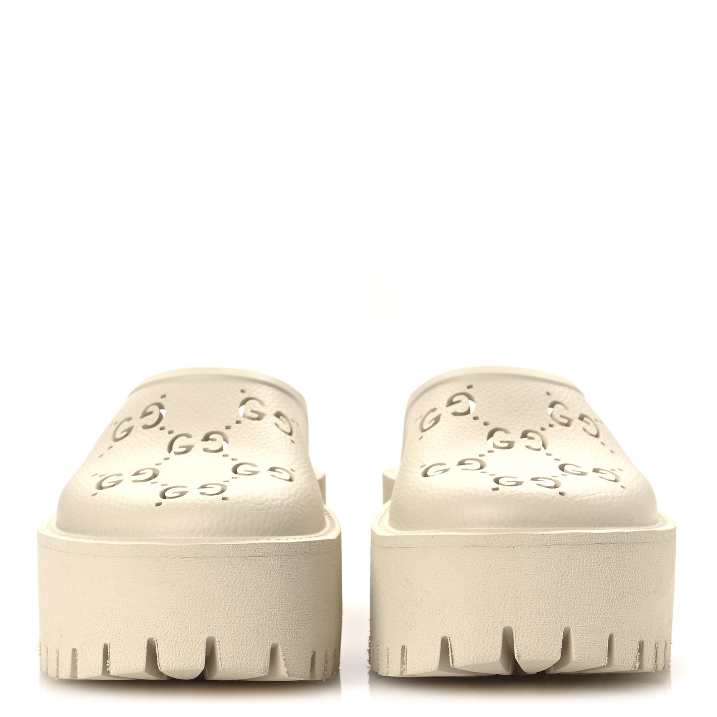 Rubber GG Monogram Perforated Elea Platform 55mm Lug Sole Sandals 35 Mystic White