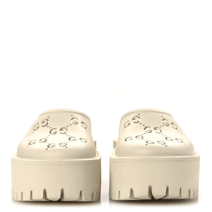 Gucci Rubber GG Monogram Perforated Elea Platform 55mm Lug Sole Sandals 35 Mystic White 3 of 10