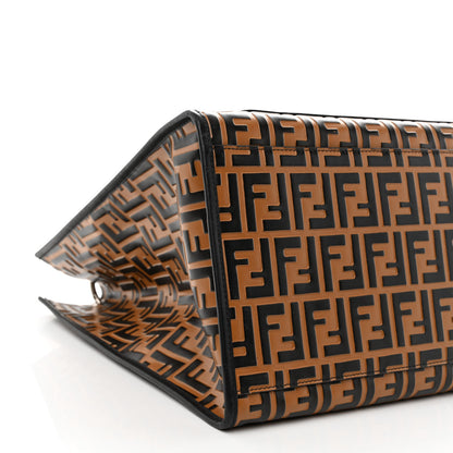 Fendi Vitello Century Wicker FF Embossed Large Runaway Shopper Tote Tobacco Black 10 of 11