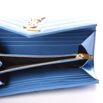 Saint Laurent Grain De Poudre Matelasse Large Monogram Flap Wallet Blue 5 of 12