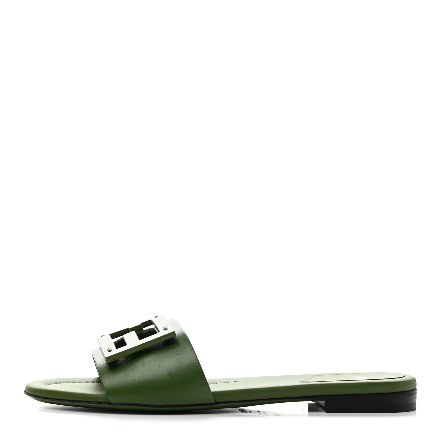 Fendi Vitello Cuoio Baguette Flat Slide Sandals 37.5 Verde 1 of 8