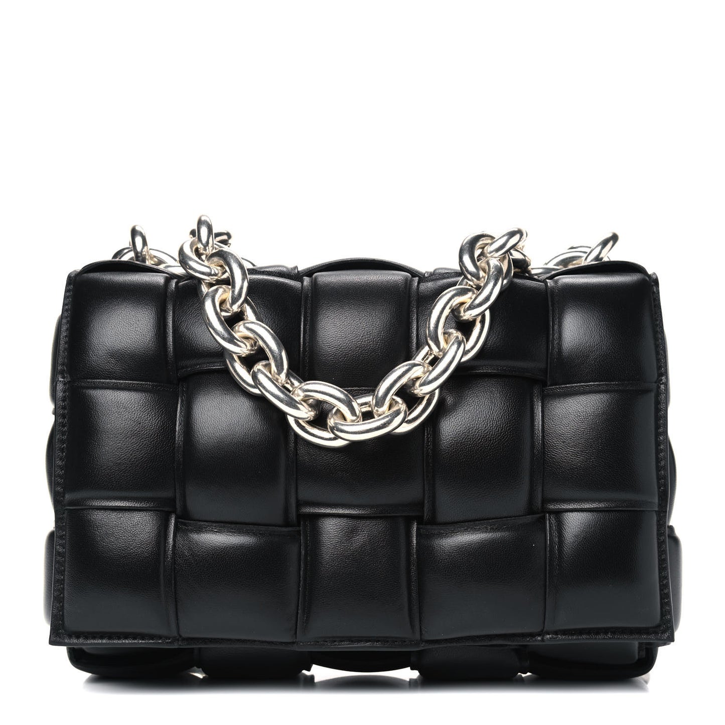 Lambskin Maxi Intreccio Padded Chain Cassette Crossbody Bag Black