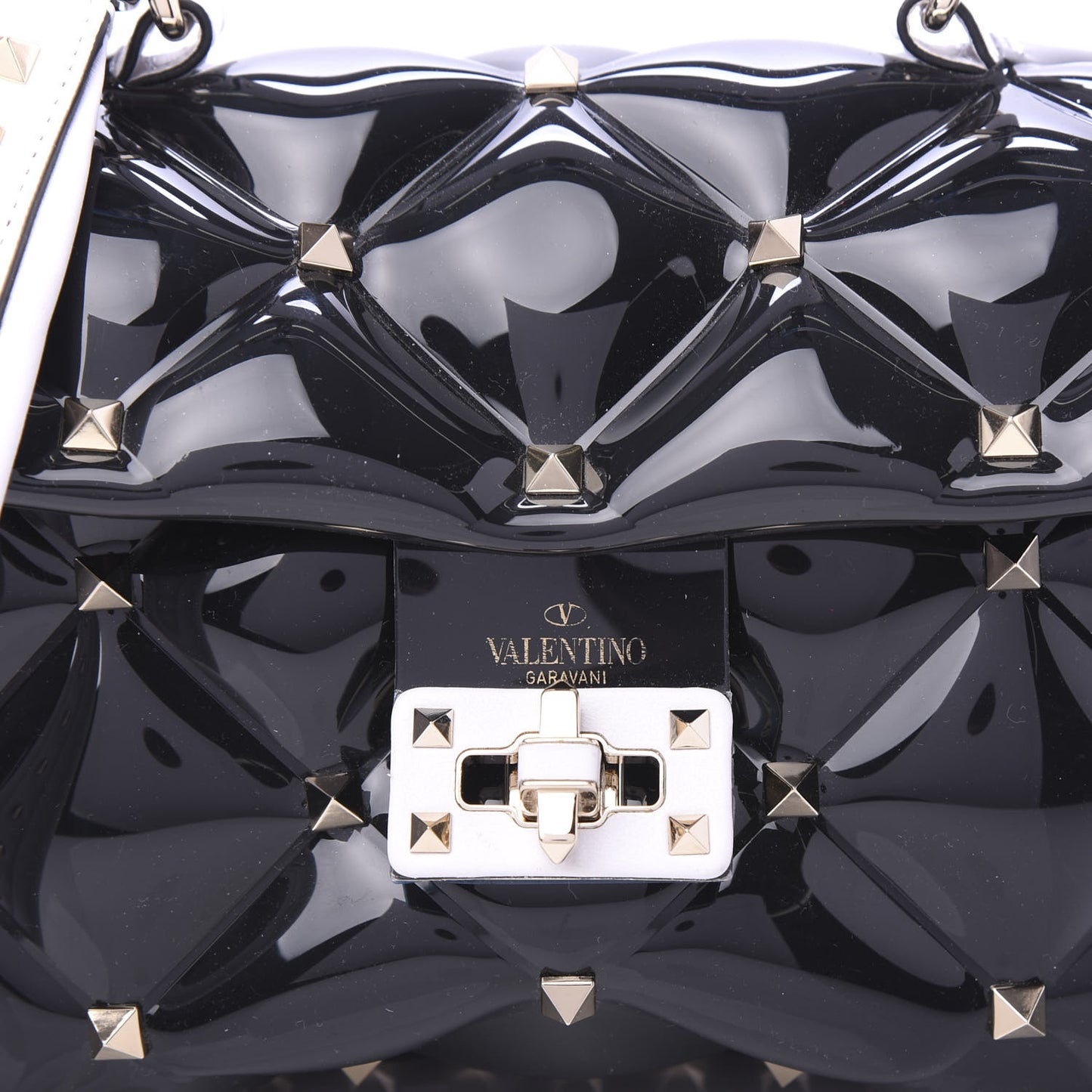PVC Candystud Top Handle Bag Black White
