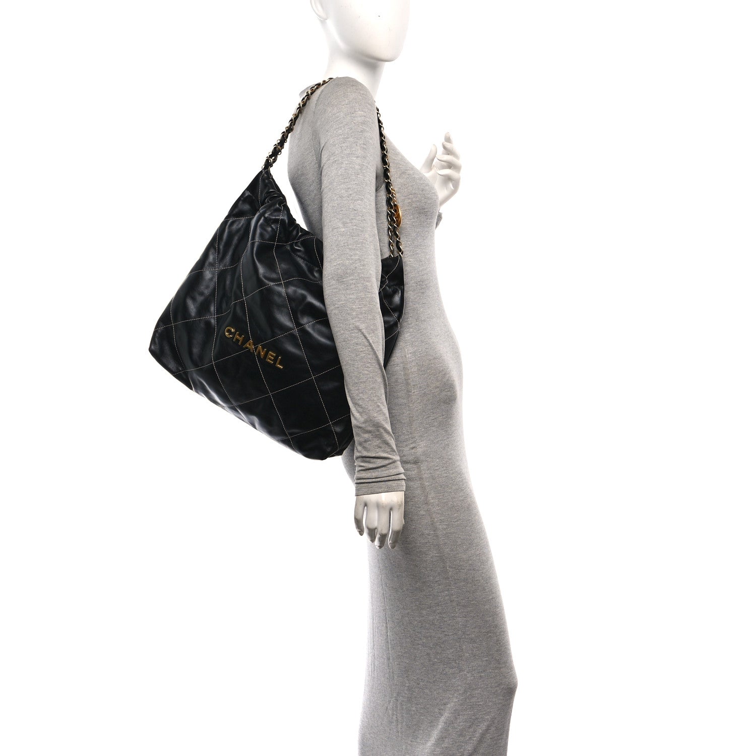 Chanel Shiny Calfskin Stitched Chanel 22 Black White 2 of 11