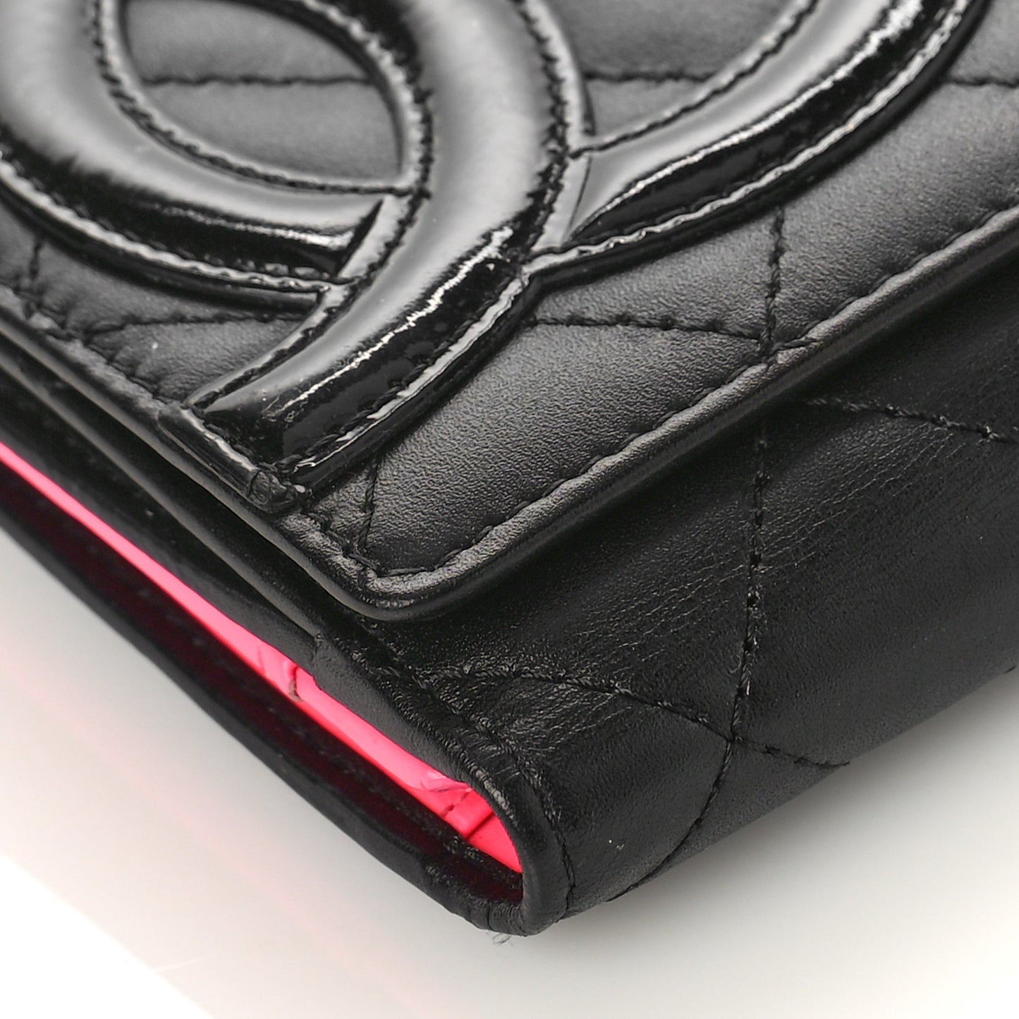Calfskin Quilted Cambon Long Double Wallet Black