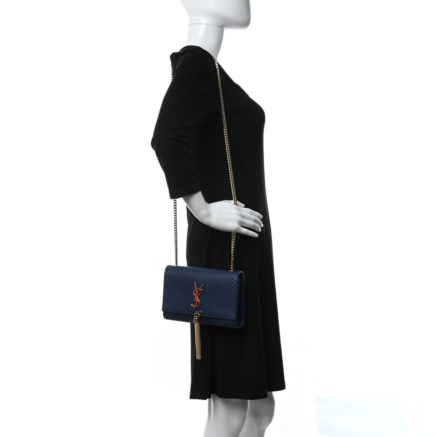 Saint Laurent Snakeskin Small Classic Monogram Kate Tassel Satchel Blue 2 of 9