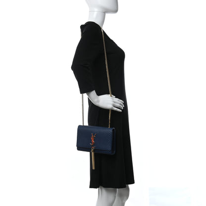 Saint Laurent Snakeskin Small Classic Monogram Kate Tassel Satchel Blue 2 of 9