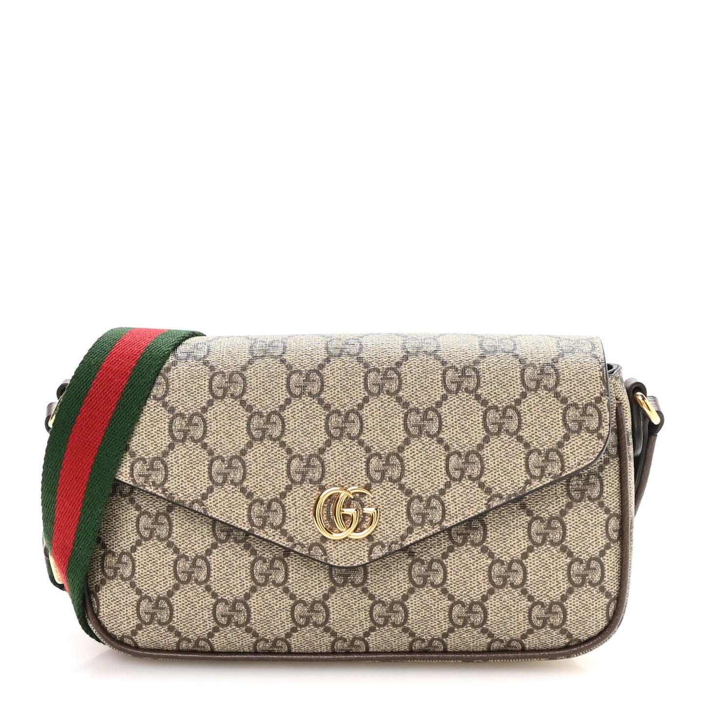 GG Supreme Monogram Textured Dollar Calfskin Web Mini Ophidia Envelope Shoulder Bag Beige Ebony