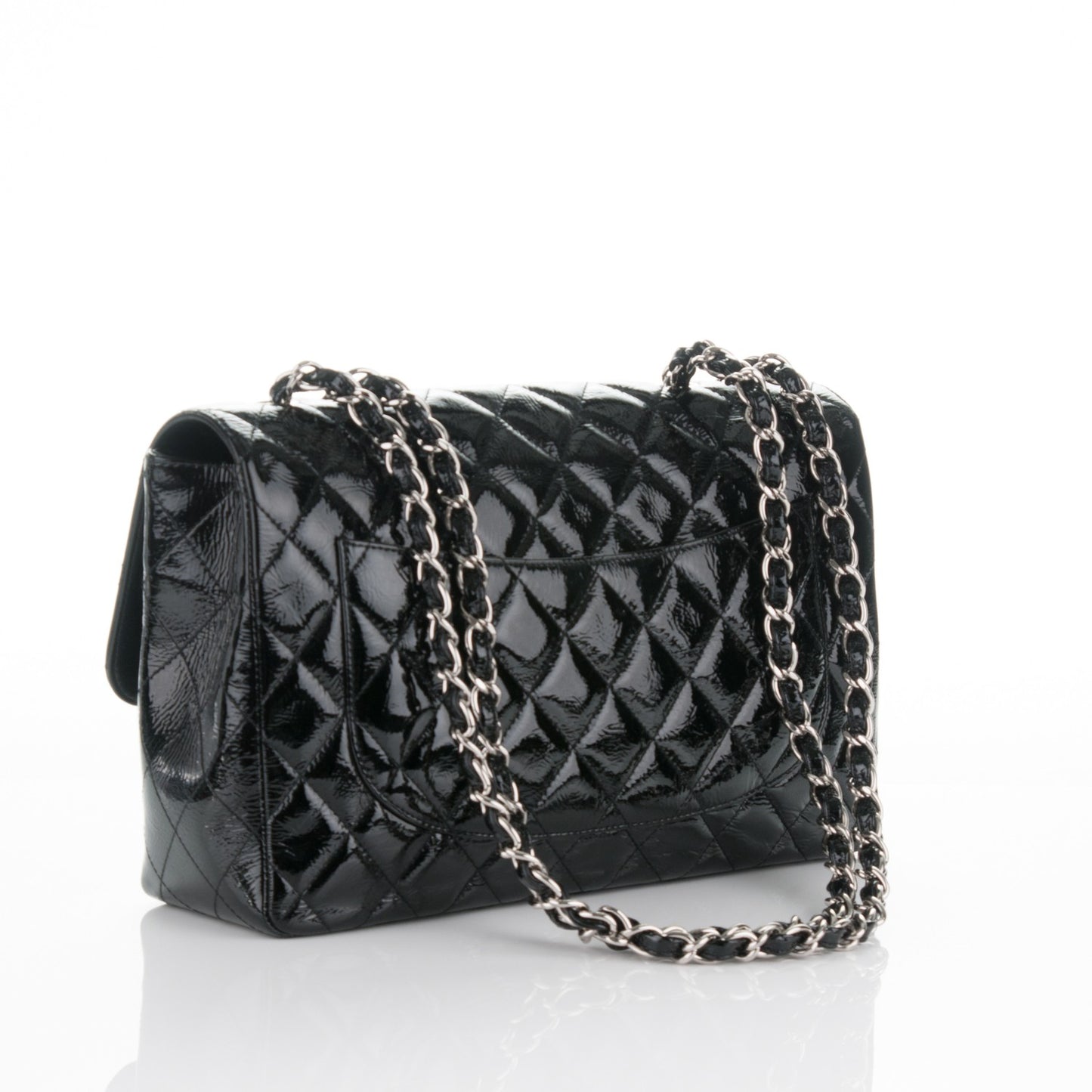 Distressed Patent Quilted Jumbo Single Flap Black