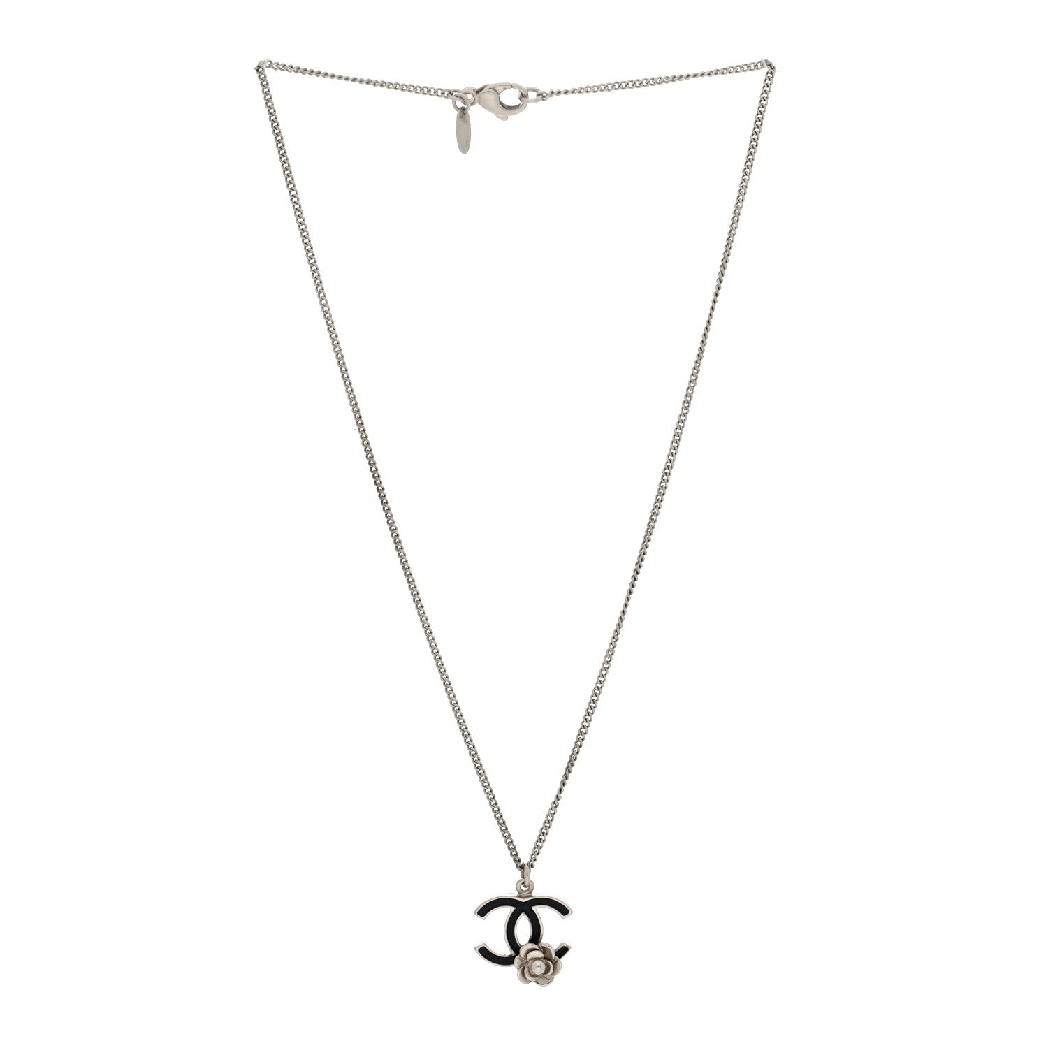 Chanel Enamel CC Camelia Necklace Silver Black 3 of 5