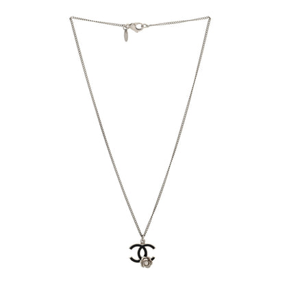 Chanel Enamel CC Camelia Necklace Silver Black 3 of 5
