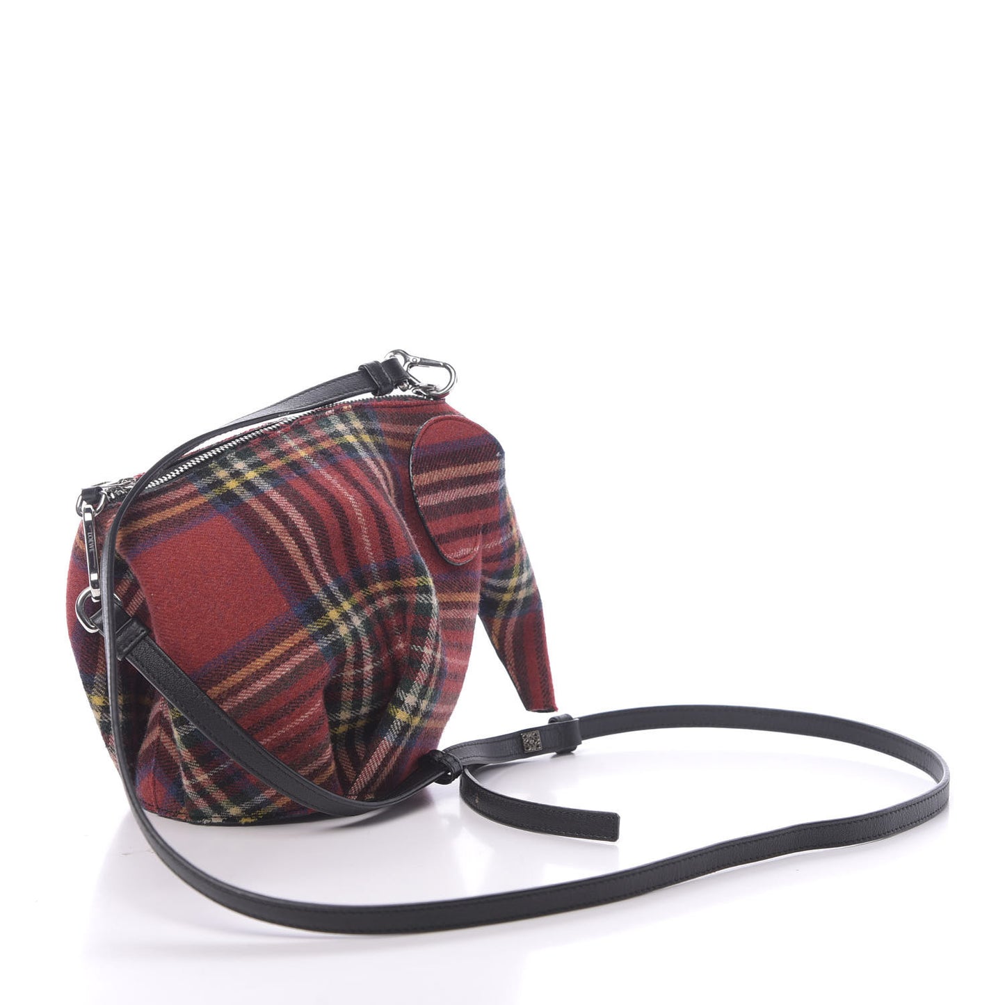 Wool Calfskin Mini Elephant Crossbody Bag Red Tartan