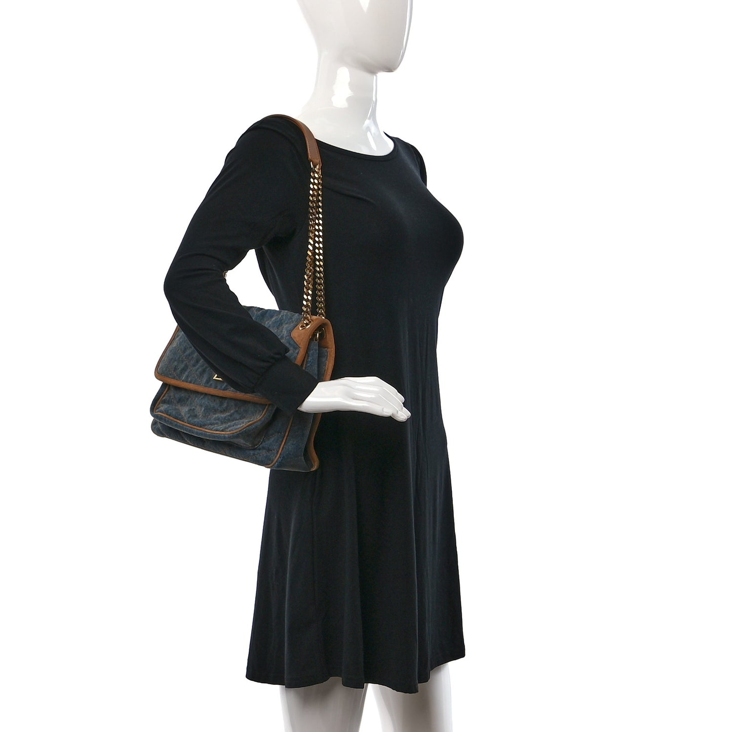 Denim Suede Monogram Medium Niki Chain Satchel Blue Cinnamon