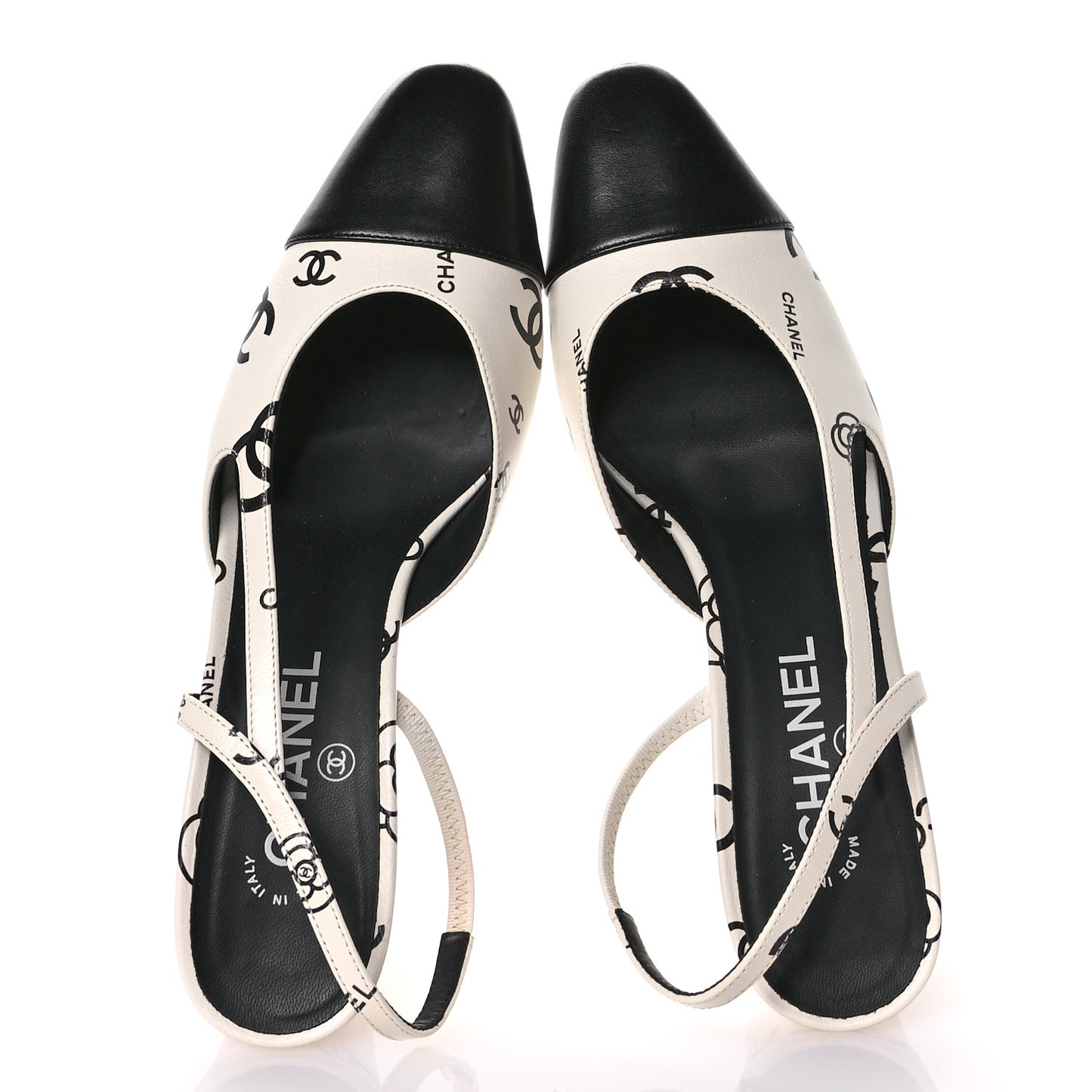 Printed Lambskin Cap Toe CC Slingback Pumps 40 Black White