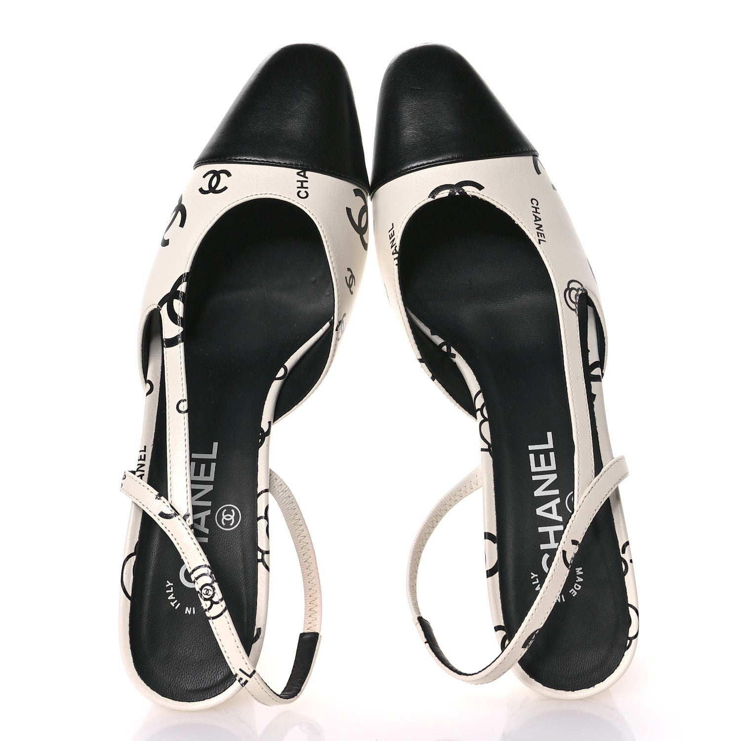 Chanel Printed Lambskin Cap Toe CC Slingback Pumps 40 Black White 2 of 9