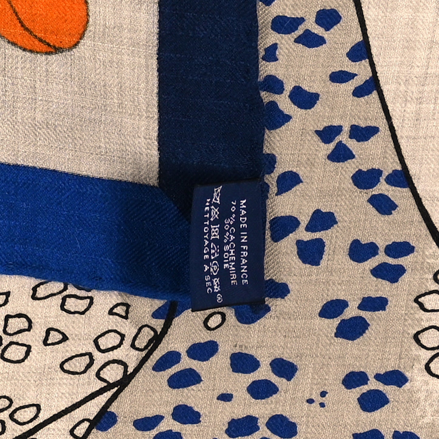 Cashmere Silk Les Leopards Shawl 140 Naturel Bleu Orange