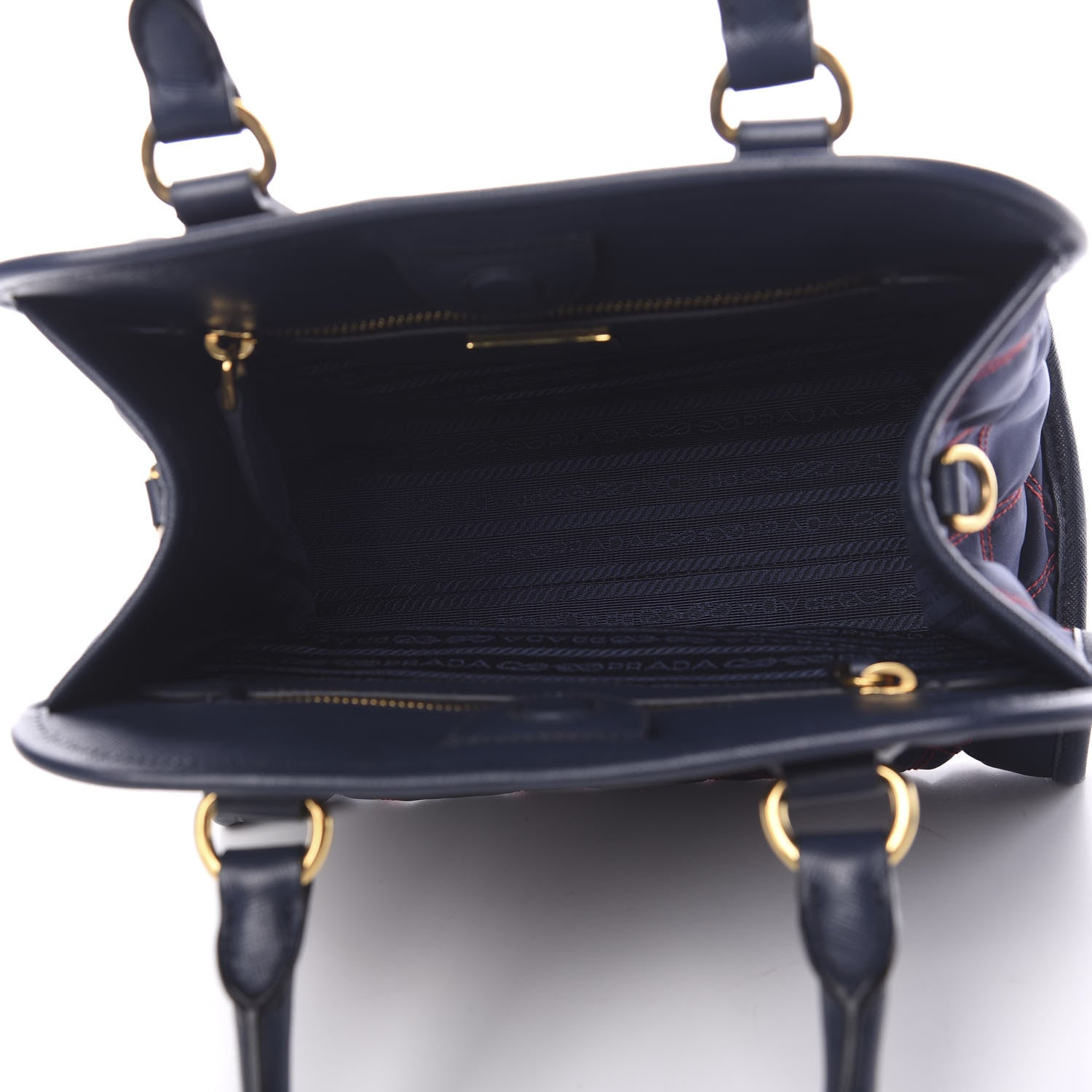 Prada Saffiano Tessuto Nylon Impunturato Quilted Shopper Baltico Fuoco 4 of 8