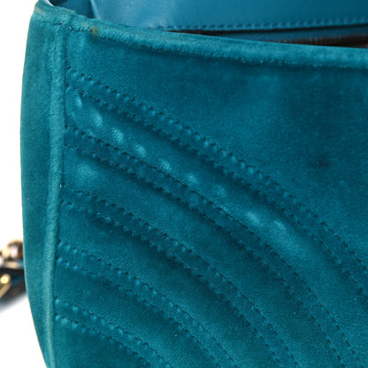 Gucci Velvet Matelasse Small GG Marmont Shoulder Bag Pavone Cyan 9 of 18