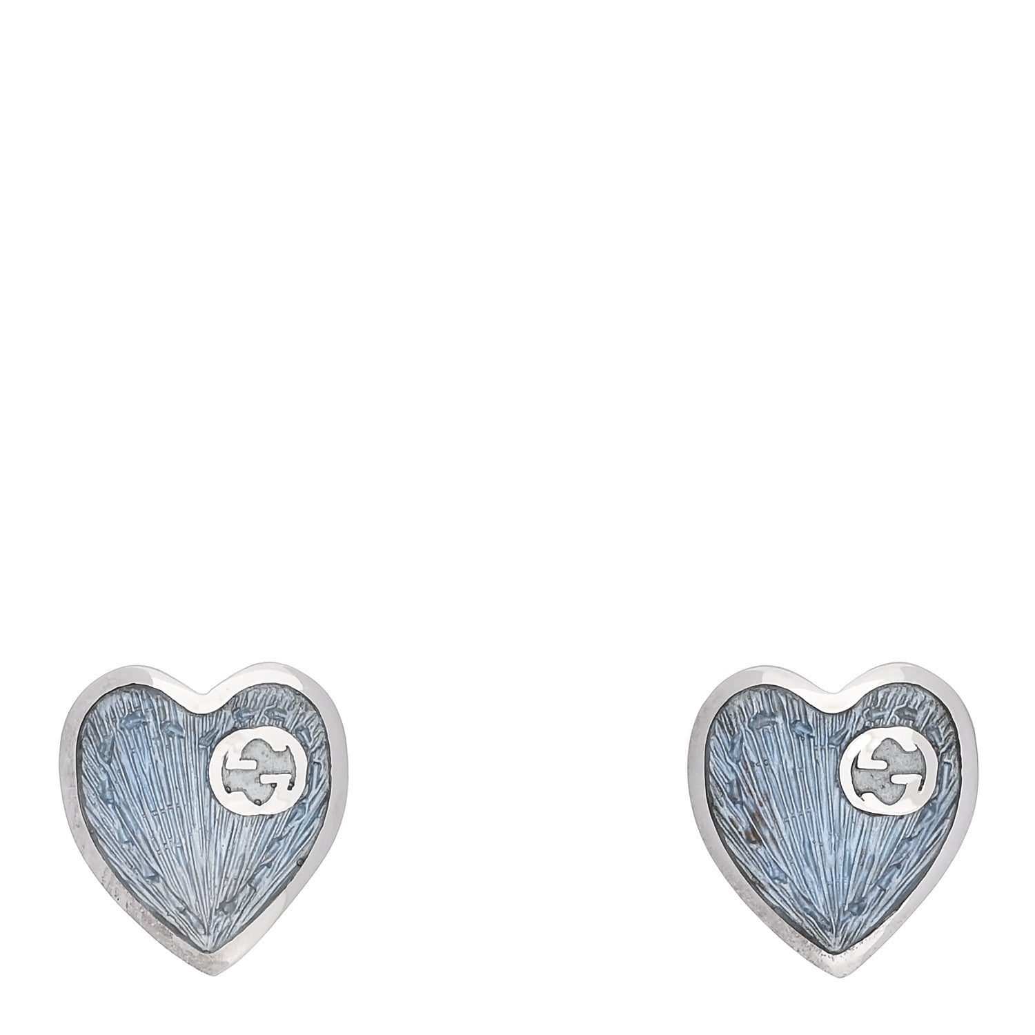 Gucci Sterling Silver Enamel Interlocking G Heart Stud Earrings Blue 1 of 5