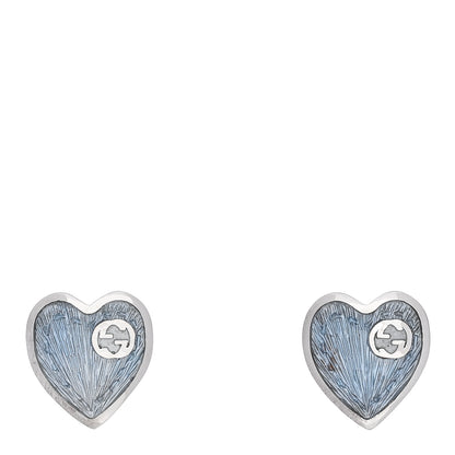 Gucci Sterling Silver Enamel Interlocking G Heart Stud Earrings Blue 1 of 5